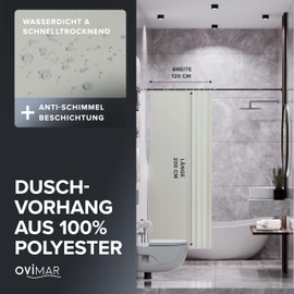 ovimar Kjelfossen Magnetic Shower Curtain, Beige, Washable, Quick-Drying, Anti-Mould Shower Curtain, 120 x 200 cm, Opaque Curtain for Bath or Shower