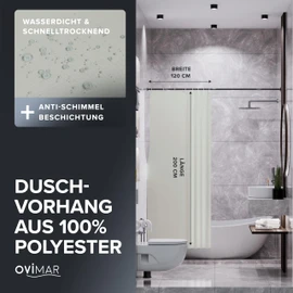 ovimar Kjelfossen Magnetic Shower Curtain, Beige, Washable, Quick-Drying, Anti-Mould Shower Curtain, 120 x 200 cm, Opaque Curtain for Bath or Shower