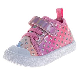 Josmo Girls Baby Sneakers Infant Crib Booties, Pink Silver Dots, 2