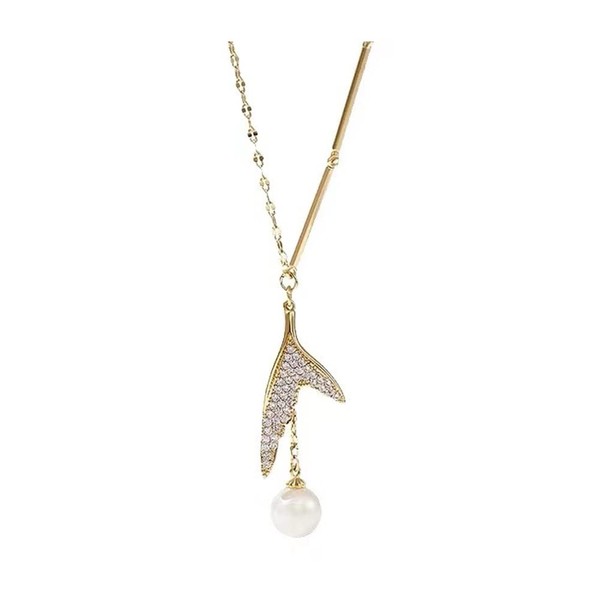 KONFEN Pearl Necklaces for Women, Gold Plated Fishtail Pendant Necklaces