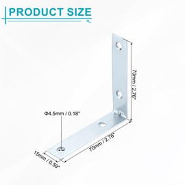 sourcing map 10 Pcs L Corner Bracket Corner Brace Metal Joint Right Angle Brackets Fastener with Screws for Wood Shelves, Silver, 2.76"x0.59"x2.76"