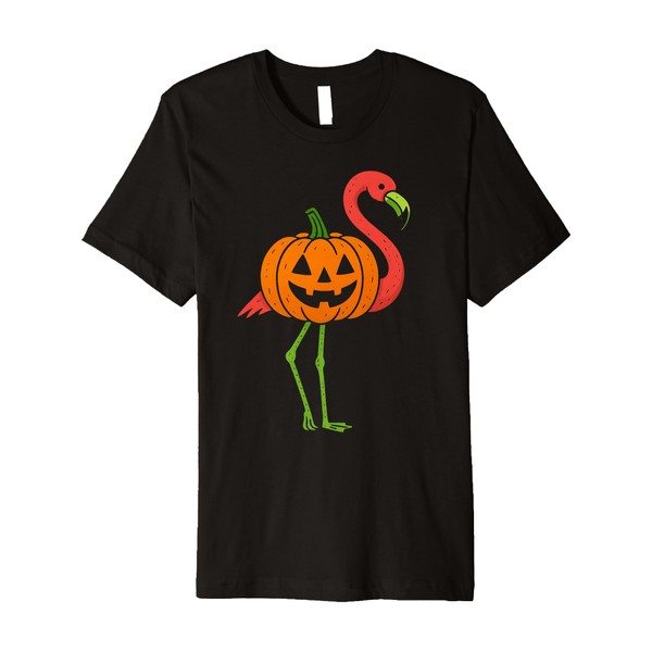 Pink Flamingo Pumpkin Witch Pumpkin Flamingo Ghost Halloween Premium T-Shirt