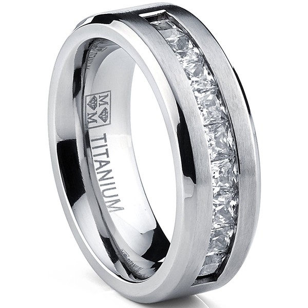 Titanium Men's Wedding Band Engagement Ring with 9 Large Princess