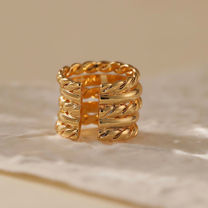 Jewlure 18K Gold-Plated Ring, Women's Fried Dough Twists Multi-Layer Ring,