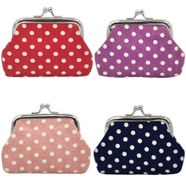 i-Sure 4 Packs Polka Dots Coin Purse with Clasp Kisslock Change Pouch Small Coin Wallet Gift for Women Girls 3.5" L X 2.8" H
