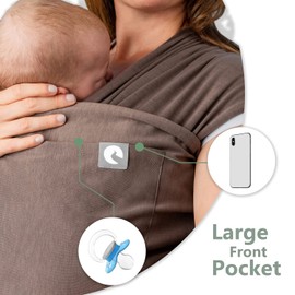 Baby Sling Wrap with Large Front Pocket - Naturally Soft Baby Wrap Carrier - Cotton Baby Sling Carrier from Birth - Baby Sling Newborn to Toddler Carrier - The Pocket Wrap™ by Trekki (Black)