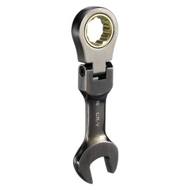 HARFINGTON Flex Head Stubby Ratcheting Combination Wrench 16mm Metric 72-Teeth CR-V Steel Nickel Plated Flex-Head Ratchet Wrench for Fasteners Nut Bolt