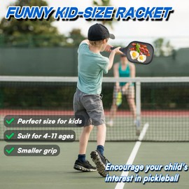 Nexopick Kids Pickleball Paddles, Family Pickleball Set 4 Pack, 2 Child-Size & 2 Adult-Size, Lightweight Pickleball Paddle for Kids, Fiberglass & Honeycomb Core, 4 Indoor & Outdoor Pickleball with Bag