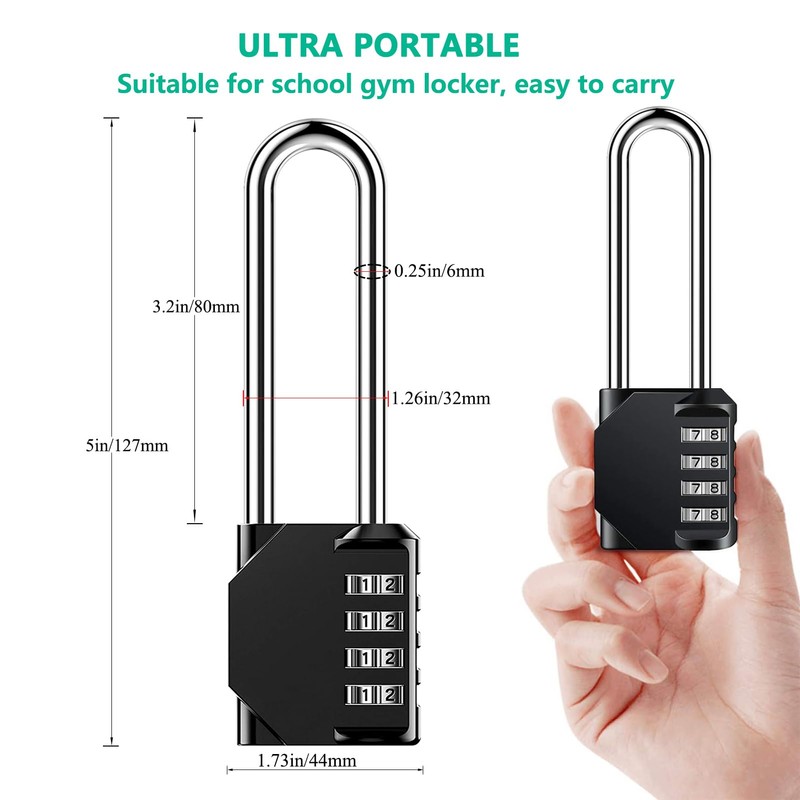 AIHYTU 3.2 Inch Ultra Long Shackle Resettable Combination Padlock, 4
