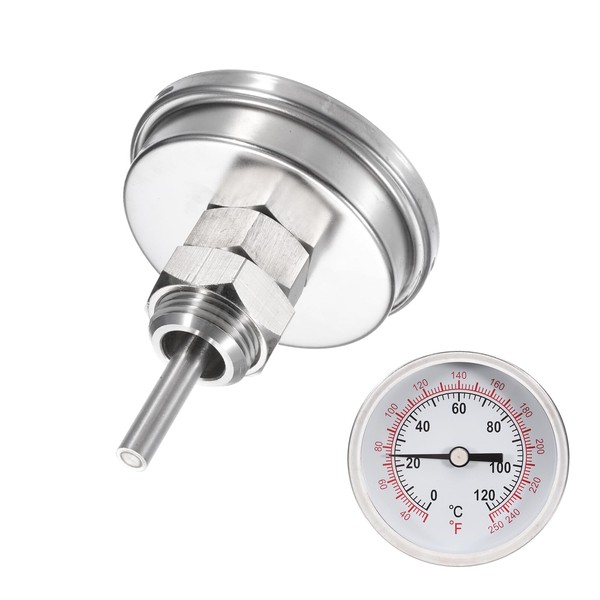 sourcing map Bimetal Thermometer with 2.25in Stainless Steel Stem &