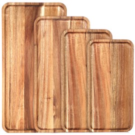 Leinuosen 4 Set Acacia Wooden Serving Platter Solid Wood Serving Trays Rectangular Charcuterie Boards Steak Wooden Plates for Entertaining Party Display Cheese Appetizer (10x5/12x6/14x7/16x8 in)