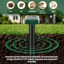 10 Pack Mole Repellent Solar Powered, Upgrade IP65 Waterproof, Snake Vole Repellent Outdoor, Groundhog Snake Repellent for Yard, Sonic Mole and Vole Deterrent Spikes, Effective Lawn and Garden
