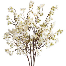 4pcs Artificial Cherry Blossom Flower Branches Long Stems for Home Bathroom Wedding Party Office Centerpieces Decor (White)