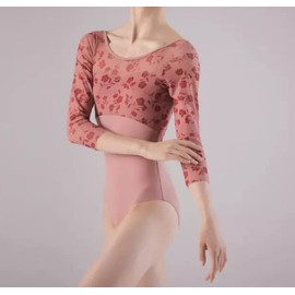 Pro Dance PLL012BA Women's Floral Print Long Sleeve Ballet Leotard, pink red