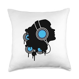 Sleek, Colorful Music Cool Tee Gift Listen to Your Heart-DJ Headphones Heartbeat Funky Throw Pillow, 18x18, Multicolor