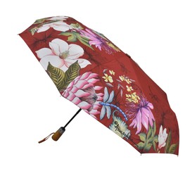 Anuschka Women's Original Printed Artwork Umbrella Auto Open/Close with UPF 50+ Sun Protection - Crimson Garden