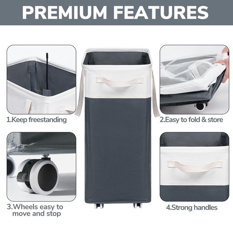Goodpick Laundry Basket with Wheels, 75L Laundry Hamper for Dirty