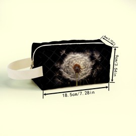 SuoSycorax Dandelion Printed Quilted Makeup Pouch for Women - Velvety Polyester Cosmetic Organizer w/Triple Compartments, Travel & Makeup Brush Holder