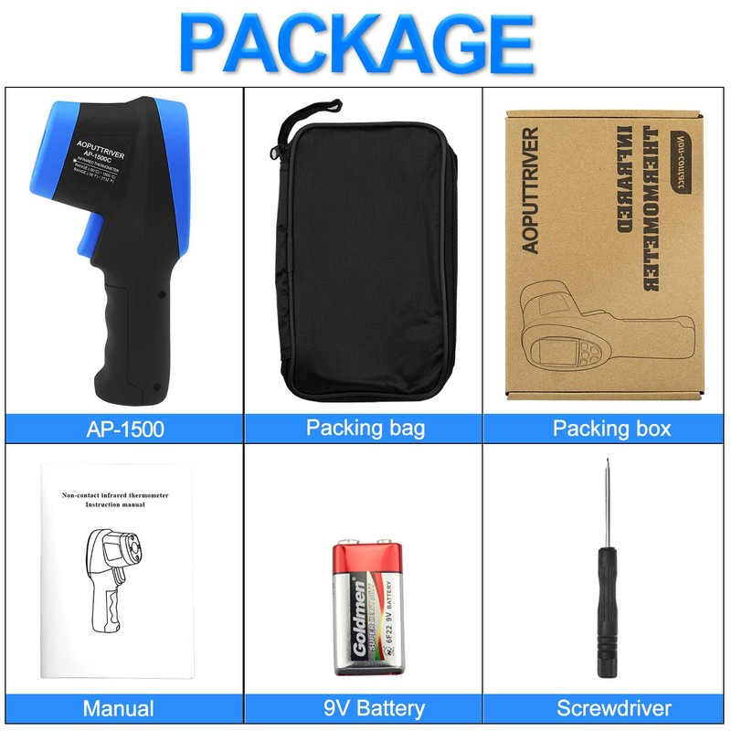 Infrared Thermometer AP-1500C Color LCD High Temp Thermometer Pyrometer IR