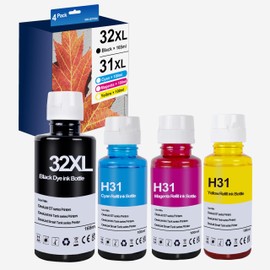 INKJETION Compatible 31 32XL Ink Bottle Set 31/32 XL Ink Refill Replacement for Smart Tank 7301 7001 7602 5000 6001 5101 5102 5103 Plus 651 551 455 457 Remanufactured (32XL Black 165ML, Color 100ml