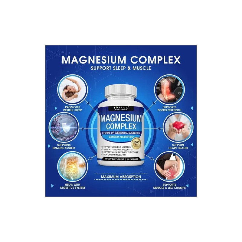 2pcs Toplux Suplemento Magnesio Complex 8 Essential Usa