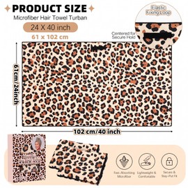 2 Pack Large Leopard Hair Towels 24" x 40" Absorbent Quick Dry Microfiber Towel for Wet Curly Long Short Hair Women Gift for Wedding Home Recreation Beach Yoga