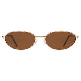 Appassal Retro Oval Sunglasses for Women Mens with Spring Hinge Sunnies AP3696, C6 Gold / Brown, Medium