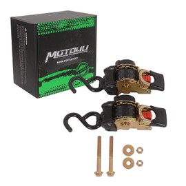 MOTO4U 2 Piece 1" x 6' Bolt-On Retractable Ratcheting Tie-Down Strap AutoRetract Marine Strap Transom Tie Downs Single Hook