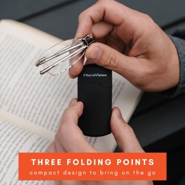 MicroVision Optical Executive Rimless Folding Reading Glasses With Compact Case For Women and Men, Slim, Lightweight Portable, Black, +2.00