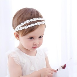 Baby Girls Cute Bow-knot Headband Stretchy Floral Double Lace Bowknot Hairbands Newborn Infants Toddlers Hair Bows Birthday Flower Headbands Hair Accessories Baby Gifts White C