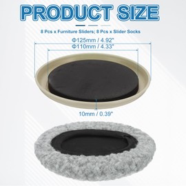 PATIKIL 5'' Furniture Sliders, 8 Pcs Round Multi-Surface 2 in 1 Moving Furniture Slider Pads with Slider Socks for Carpet Hardwood Floors Heavy Furnishing Mover Floor Protectors, Khaki