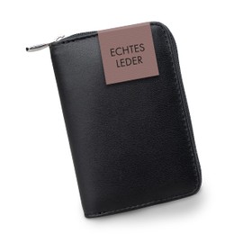 XiRRiX Women's Small Purse - Small Purse Women's with Zip - Women's Small Purse with Coin Compartment - Mini Wallet for Women in Card Format - Black Leather Wallet, black/beige, Classic