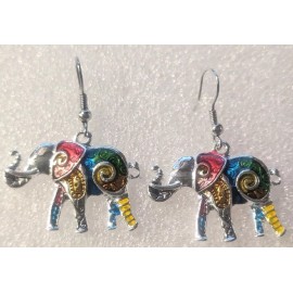 Elephant Multicolor Enamel Silver Alloy Hook Dangle Earrings Jewelry