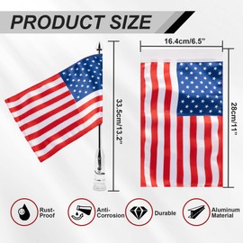 6.5" x 11" US Flag with Pole Mount for Harley, Honda, Suzuki, Kawasaki, Goldwing, Yamaha Compatible with 1/2" Motorcycle Round Luggage Rack (2PCS)