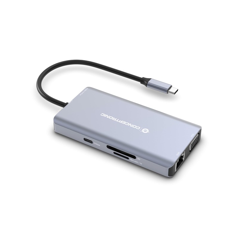 CONCEPTRONIC Docking Station USB-C->HDMI, USB3.0, 100WPD 10-in-1, 0.2 m, Black