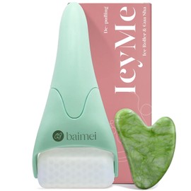 BAIMEI - Rodillo de hielo para herramientas para el cuidado de la piel de Gua Sha, regalo de cuidado personal para hombres y mujeres, reduce la hinchazón, la migraña, alivio del dolor, verde oscuro