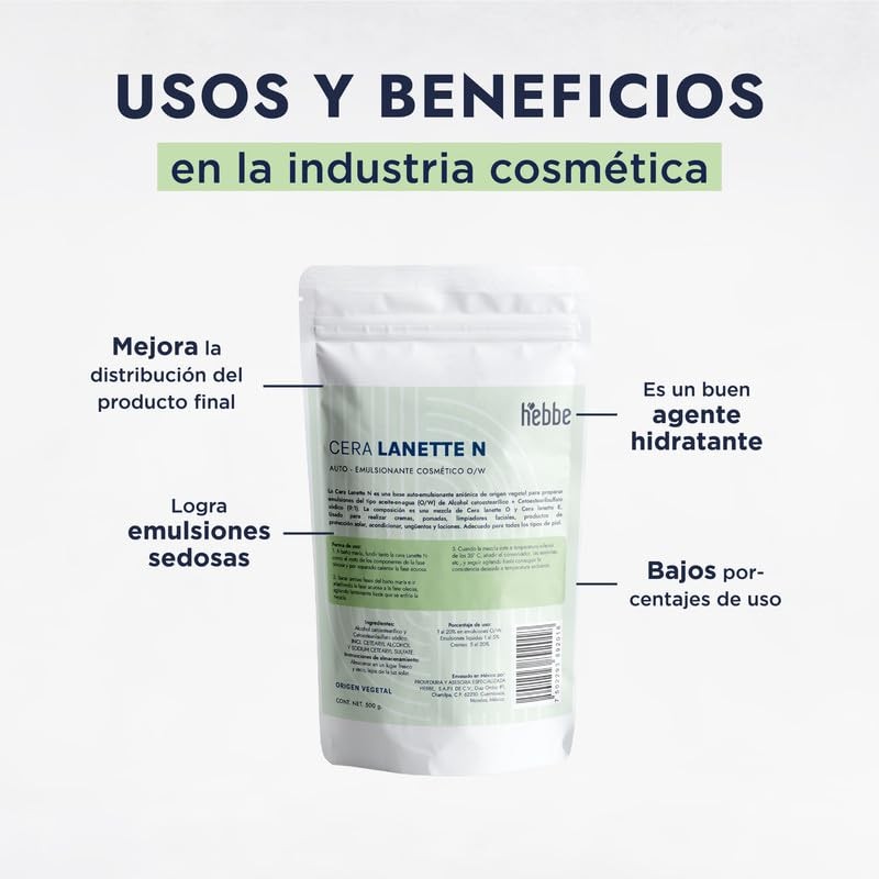 HEBBE Cera Lanette N 500 g | Emulsionante O/W y