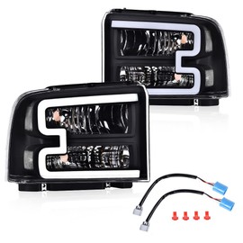 G-PLUS LED DRL BAR Headlight Assembly Compatible with Ford F250 F350 F450 F550 Super Duty 05-07 /Fit Ford Excursion 05 HeadLamps LH & RH Clear lens Black Housing White Reflector FO2503217 6C3Z13008CB