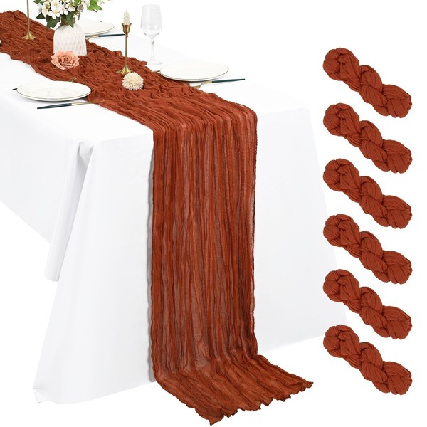 6 Pack Terracotta Cheesecloth Table Runner, 10Ft Boho Gauze Table
