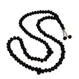 TheTasbih 7x8mm Bead Eid Special Black Plastic Tasbih with 2-Chain Beads Above Alif Medium-Size Prayer Beads