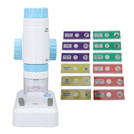 80X‑200X Kids Microscope with 12PCS Slides 2 in 1 LED Lighted High Definition Pocket Microscope for Observation Blue
