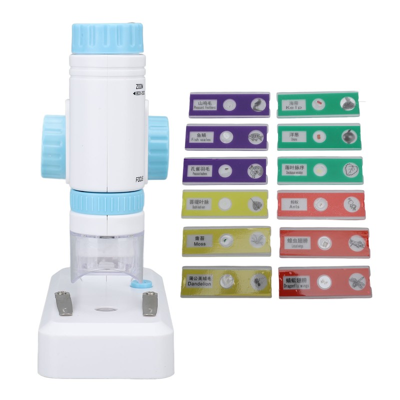 80X‑200X Kids Microscope with 12PCS Slides 2 in 1 LED