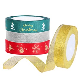 Christmas Ribbon, 20mm Christmas Satin Ribbon for Gift Wrapping, 4 Rolls 70 Yards Xmas Gifts Ribbon for Christmas Wrapping, Wedding, Valentine Ribbon, Xmas Decoration DIY Crafts