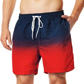 Mywu Traje de baño para hombre de secado rápido, pantalones cortos de natación de 5 pulgadas de entrepierna, Azul Rojo, X-Large