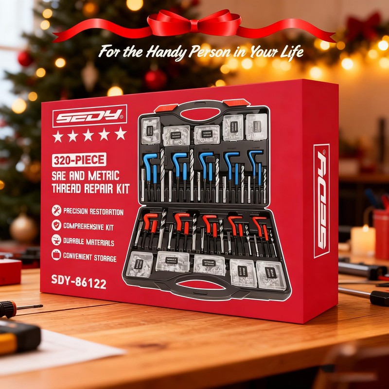 SEDY Helicoil Thread Repair Tool Kit: 320-Piece Metric SAE Heli