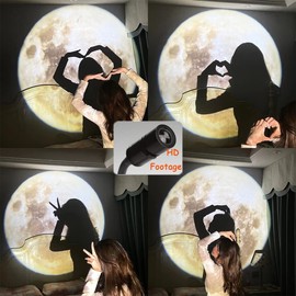 BODLYL Moon Lamp Projector Night Light,360 Degree Moon Projection Light USB Powered Lighting,Romantic Moon Atmosphere Projector for Moon Fantasy Lovers,Couples,Selfie,Bedroom Decor (3 Color Type)