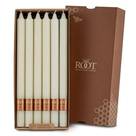 Root Candles 12-Count Unscented Dinner Candles Dripless Beeswax Enhanced Smooth Arista™ Boxed Candle Set, 12-Inch, Ivory