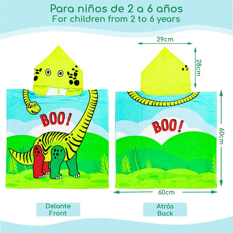 QILZO Kids Dinosaur Hooded Towel 60x60cm Beach Pool Towel Poncho