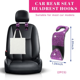 Augeny 2 PCS Bling Car Seat Headrest Hooks, Crystal Rhinestone Back Seat Hanging Storage Organizer, Auto Purse Bags Hanger, Universal Vehicle Interior Accessories for Women Girls (Pink)