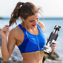 ZOEO Astronaut Water Bottle with Straw Lid Black Spaceship Mars Kids Insulated Stainless Steel Water Flask Sports, 20 Oz Hot Cold